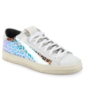 NWT P448 Jack Leopard Print Hologram Low Top Sneakers
